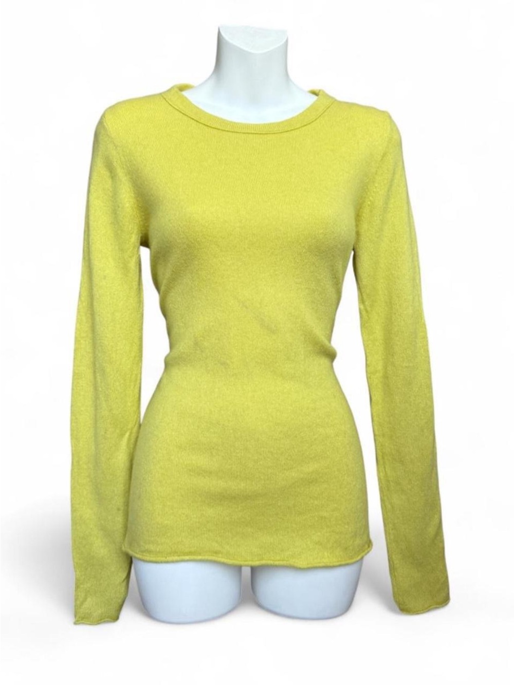 Cashmere Crewneck Long-Sleeve Top in Lemon Yellow